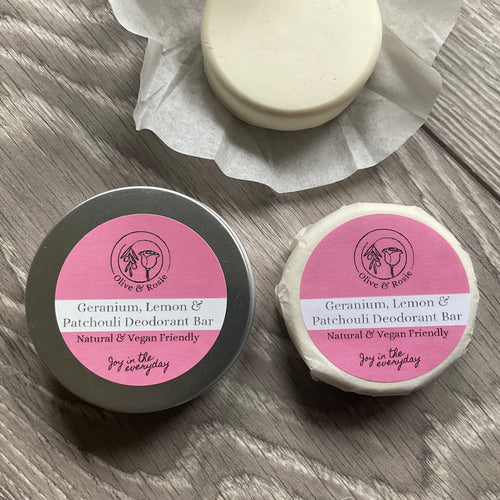 Olive & Rosie, Natural Deodorant Bar - Geranium, Lemon & Patchouli